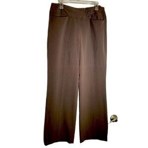 Larry Levine women's size 12 stretch brown dress pants office trousers belted